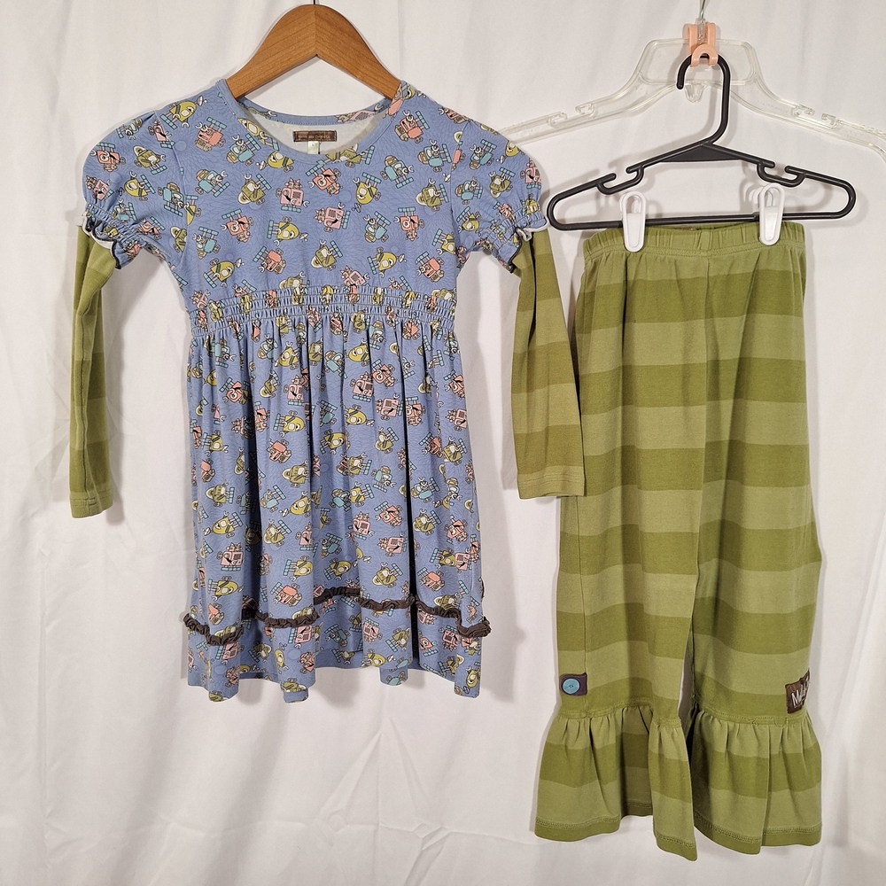 Matilda Jane Green Striped Dress with Blue Robot Print